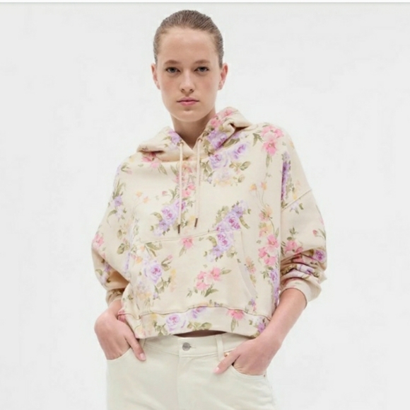 LoveShackFancy Tops - GAP X LOVESHACKFANCY FLORAL CROPPED HOODIE SIZE M